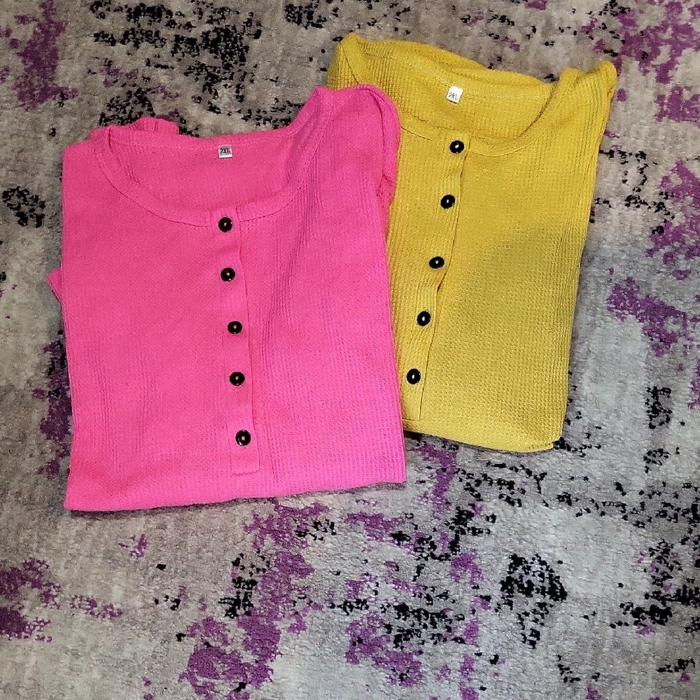 Pink and Yellow Button-Up Tops ( setn of 2)